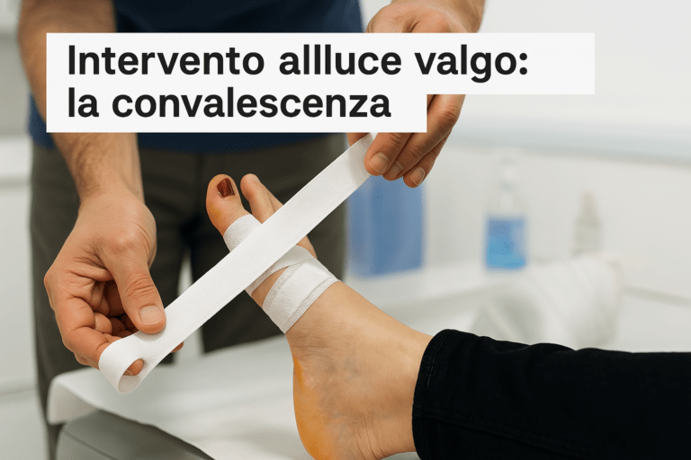 Blog 16 Paziente che cammina con scarpa post-operatoria dopo intervento alluce valgo con tecnica MICA